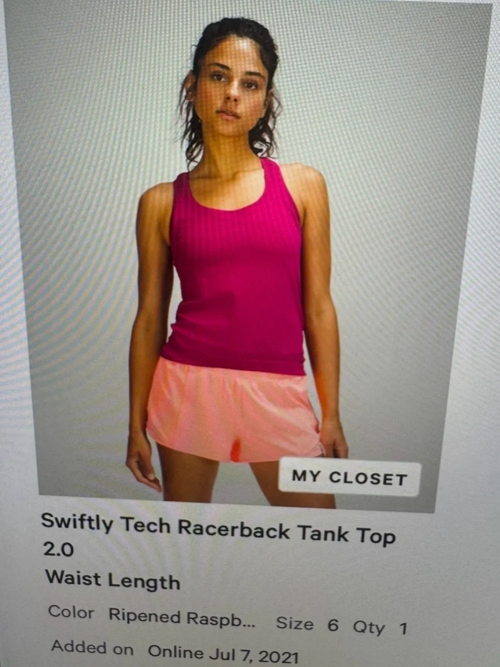 Lululemon Swiftly Tech Racerback Tank 2.0 Waist Length Ripened Raspberry Size 6 - Picture 6 of 6